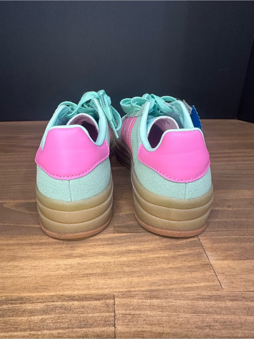 Adidas Gazelle Mint Green and Pink Suede Platform Sneakers - Picture 3 of 7